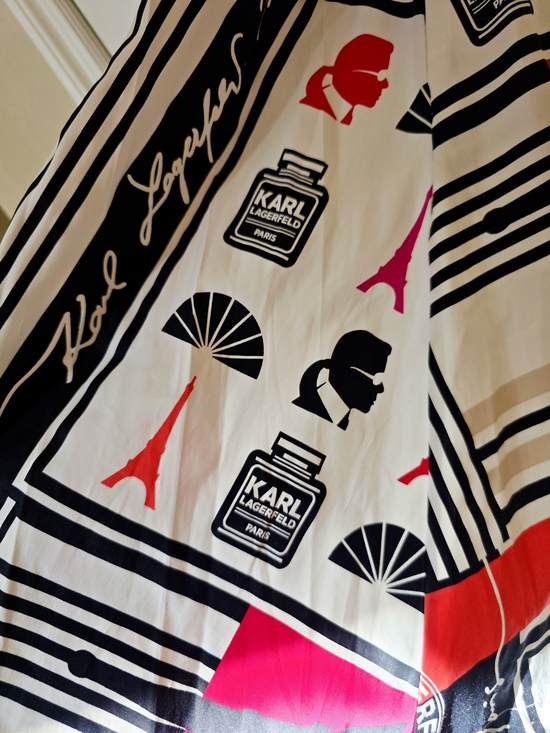 NWT Karl Lagerfeld Paris Logo Printed Shirt Dress Black White Coral Pink - US 2 - Picture 7 of 12